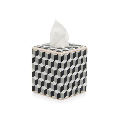 China Eco-friendly Handmade Ceramic Black Square Square Tissue Paper Plaid Tissue Paper Tissue Box T002 Facial Dispenser for sale