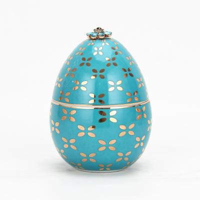 China Wholesale Home Luxury Blue Cup Egg Christmas Decoration C024 Ceramic Decorative Candle Jars Easter Decoration for sale