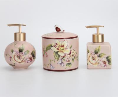 China Sustainable Graceful Eco-Friendly Ceramic BR007 Bathroom Set Accessories Lotion Pump Bottle Pot for sale