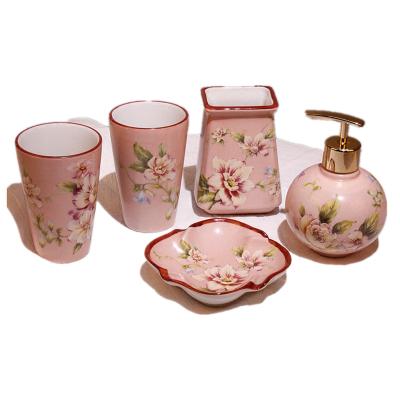 China BR015-5 Sustainable Bath Soap Set Colored Ceramic Bathroom Accessory Set for sale