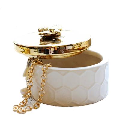 China JW004 Porcelain Christmas gold candy box jewelry box small jar gifts wholesale ceramic decoration fancy supplies for sale