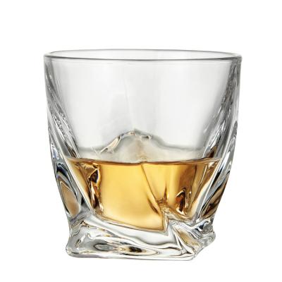 China Hot Sale Irregular Twisted Glass Border Gift Stocked Crystal Glass Whiskey Shot Glass Modern Art Size for sale