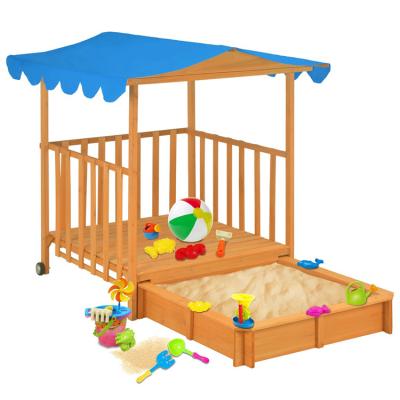 China Outdoor Wooden Playground Kids Backyard Sandbox Toys Sandbox With Canopy for sale