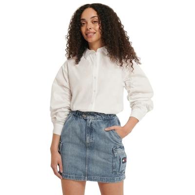 China Women QUICK DRY Elastic High Waist 100% Cotton Denim Cargo Jeans Skirt for sale