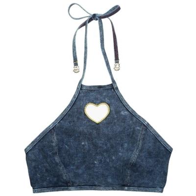 China QUICK DRY sexy blue denim gold heart women jeans halter bikini top for sale