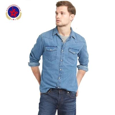 China Middle Wash Indigo Denim Anti-Pilling Western Shirt In Slim Fit Mens Denim Shirt for sale