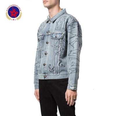 China 100% Cotton Breathable Custom Mens Printed Denim Jacket for sale