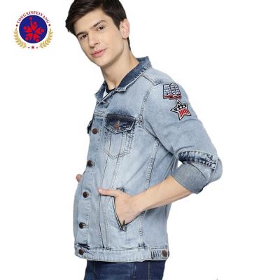 China Breathable Long Sleeves Regular Solid Denim Jacket Men Blue Washed Jacket for sale