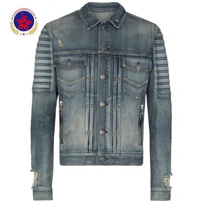 China Breathable Wholesale Men Long Sleeve Distressed Ribbed Denim Jacket for sale