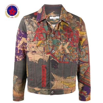 China Breathable Long Sleeves Mens Digital Graphic Printed Denim Jacket for sale