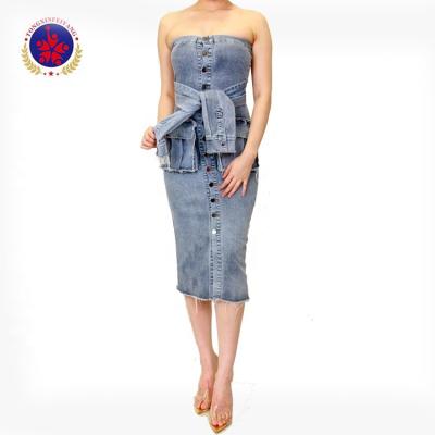 China Womens 75% Cotton Denim Sleeve Tube Anti-Static Dress for sale