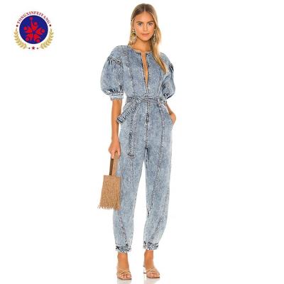 China Breathable Zipper Front Closure Waistband Detachable Denim Overalls With Belt for sale