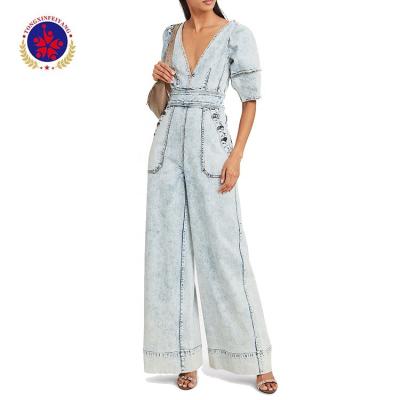 China 100%Cotton Breathable Women's Short Sleeve Jasper Denim Jumpsuit for sale