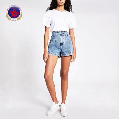 China Blue 100% Cotton QUICK DRY High Waist Stitched Women Denim Shorts for sale