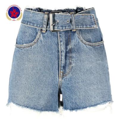 China QUICK DRY 100% blue cotton with high-waisted waistband denim shorts jeans for sale