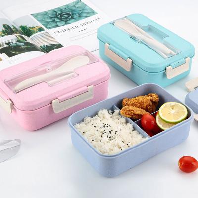 China Microwave Safe Bento Box Cool Keeping Microwave Lunch Box with Wheat Straw Handle Adult or Kids Cutlery for sale