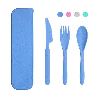 China Sustainable Eco Friendly Biodegradable Tableware Spoon Fork Knife Set Wheat Straw Cutlery Set For Travel for sale