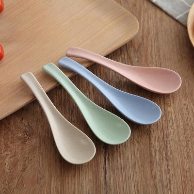 China Sustainable Colored Biodegradable Baby Rice Spoon Wheat Reusable Round Plastic Spoon for sale