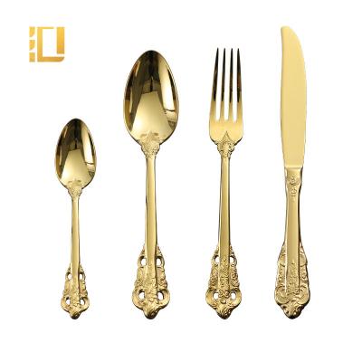 China Viable High Quality Flatware Set Stainless Steel Gold Spoon Fork Knife Restaurant Hotel Cutlery for sale