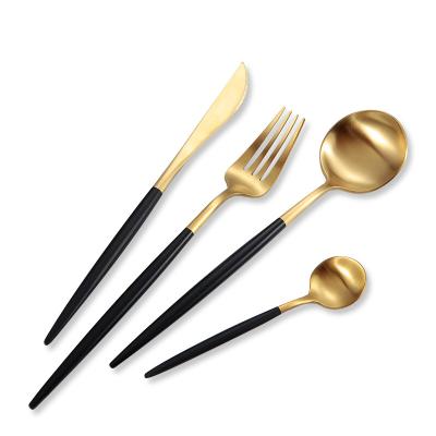 China Matte Cutlery Vintage Viable Wholesale Black Knives and Forks Matte Gold Cutlery Set for sale