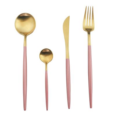 China Sustainable Elegant Gold Cutlery Set Wedding Silverware Flatware Stainless Steel Western Rose Gold Cutlery for sale