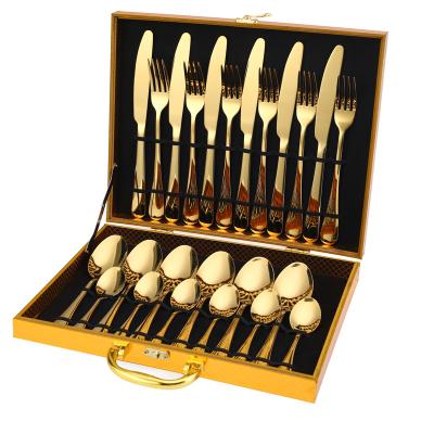 China Viable talheres royal factory hot sale dinnerware 24Pcs gold flatware wholesale flatware sets for sale