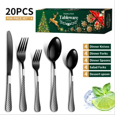 China Sustainable Restaurant 20Pcs Fork And Spoon Custom Gold Cutlery Set Stainless Steel Flatware With Christmas Gift Box for sale