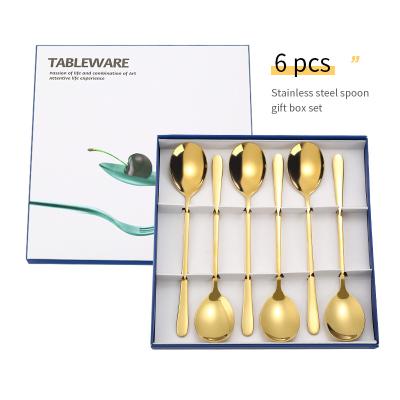 China 6Pcs Gift Box Viable Custom Spoon Set Popular Colorful Stainless Steel Metal Korea Tea Spoon Wholesale for sale