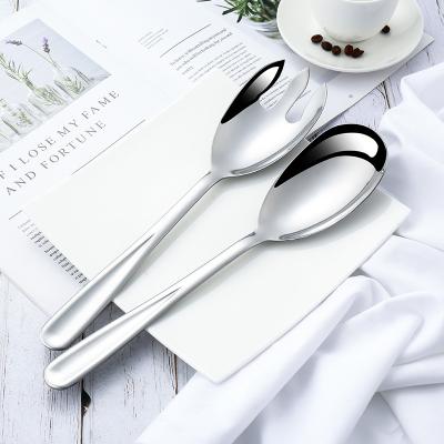 China Sustainable New Design Groove Handle Serving Spoon Dessert Stainless Steel And Salad Fork Set Spork for sale