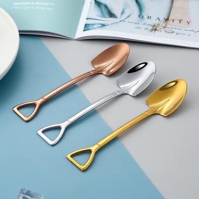 China New Design Sustainable Hot Selling Scoop Shape Gold Spoons Set Stainless Steel Tea Spoon Set For Coffee Ice Cream for sale