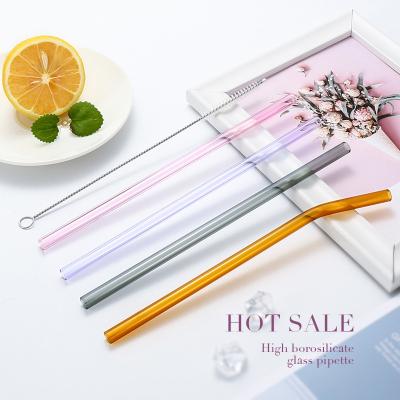 China Amazon Viable Hot Sale Straw Set Custom Colorful Glass Reusable Drinking Straws With Cleaning Brush for sale