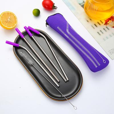 China New 5pcs Titanium Stainless Steel Viable Straw Portable Metal Straw Reusable Drinking Set for Travel for sale