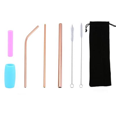 China Sustainable Reusable Drinking Straws Stainless Steel Metal Straws With Customized Logo Person Wrapped Rose Gold Drinking Straws for sale