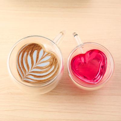 China Transparent.Anti-scald.Clear Creative Love Love Drinkware Tea Coffee Mug Heart Shaped Wall Glass Double Stroke With Handle for sale