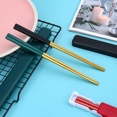 China Sustainable Portable Cutlery Chopstick Box Reusable Gold Dish Stainless Steel Chopstick Set For Travel for sale