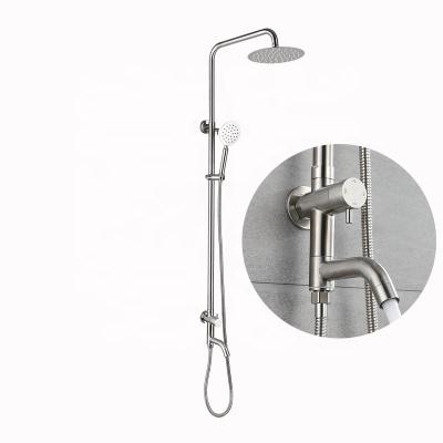 China With Slide Bar 304 Stainless Steel Wall Mount Shower Sets Single Cold Bathroom Rainfall Triple Function Faucets Faucets Shower Sets for sale