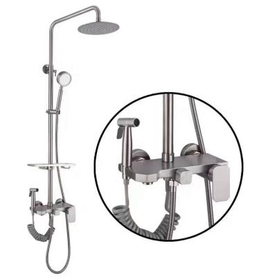 China With Slide Bar 304 Stainless Steel Wall Mount Shower Sets Bathroom Rainfall Hot And Cold Mixer Taps Thermostatic Faucets Shower Sets for sale