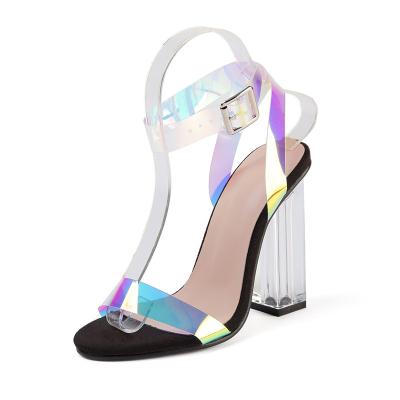 China Breathable Popular Transparent Personality Shine Comfortable Fashionable Chunky Clear Heels Ladies Sandals High Heels Shoes for sale