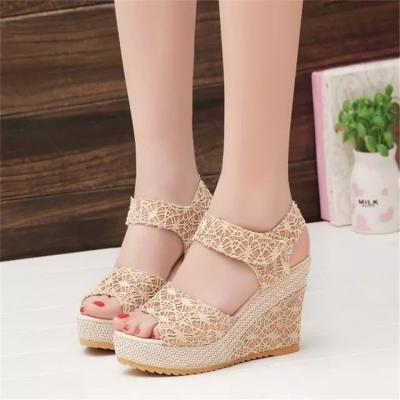 China New Breathable Summer Ladies High Heel Shoes Women Wedge Heel Sandals, Fish-toe Band Magic Sandals Female Heel Shoes for sale