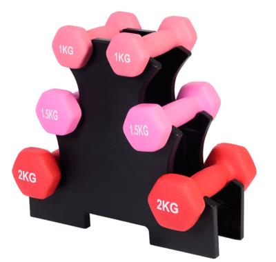 China Plastic Dip In Dumbbell Home Office Exercise Accessories 3 Row Dumbbell Weights Handle To Hold Rack Small Plastic Dumbbell for sale