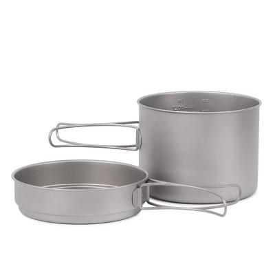 China Lightweight outdoor titanium cookware 1100-1600L boiling water cooking picnic folding pot pan with handle sets for sale