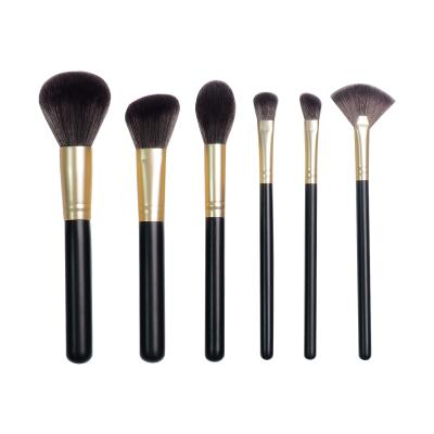 China Angular Blush Brushes Factory Wholesale 6pieces, Black Wooden Handle Natural Vegan Brushes Beauty Tools, Customized Logo for sale