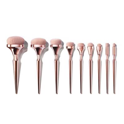 China Angular Blush 9pcs Luxury Makeup Set Brush Mounted Gold Handle Foundation Brush Private Label Beauty Cosmetic Tools for sale