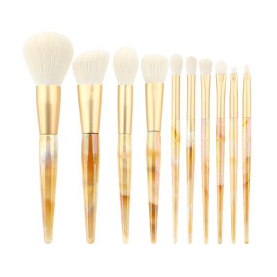 China Angular Blush High End Makeup 10pcs Powder Eye Brush Set Makeup Brush Marble Plastic Handle Custom Big Logo for sale