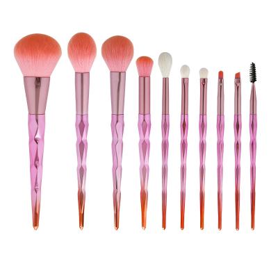 China Angular Blush Makeup Set Brush 10pcs Plastic Pink Handle Makeup Brushes Blush Cosmetic Brush Logo for sale