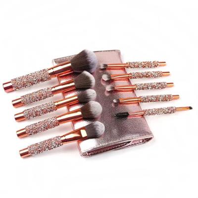 China Angular Blush Low MOQ 10pcs Diamond Inlaid Makeup Brush Set Soft Hair Beauty Powder Blush Brushes and Eye Brushes for sale