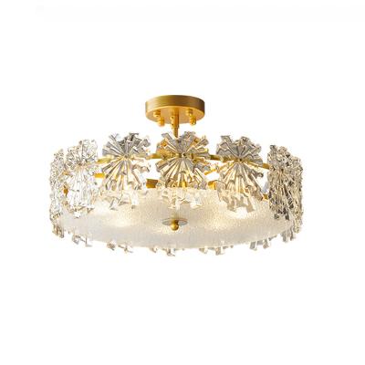 China European Classical Bedroom Ceiling Lamp Round Design LED Glass Suspended Modern Glass Crystal Chandelier for sale