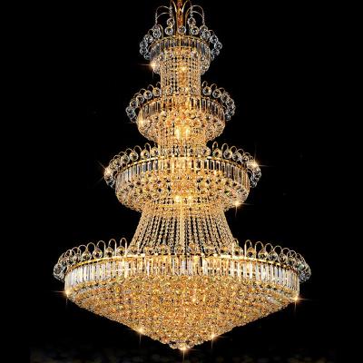 China Villa Hotel Crystal Lighting Modern Luxury Golden Entrance Large Pendant Chandeliers For Church Hotel Foyer for sale