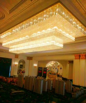 China Modern Luxury Large Flush Mount Banquet Lobby Ceiling Lighting Modern Hotel Large Rectangular Crystal Chandelier for sale