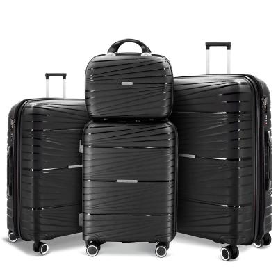 China Hot Sales Amazon PP Hardside Spinner PP Trolley Suitcase With TSA Lock Lightweight Luggage 4 Pcs Sets For Family Use for sale